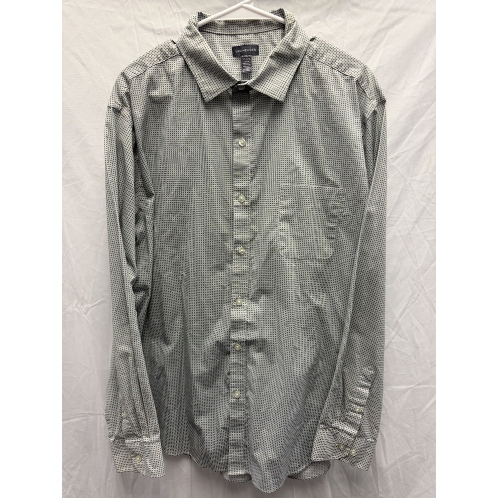 Van Heusen Mens Button Down Shirt‎ XL Micro Geometric Long Sleeve
